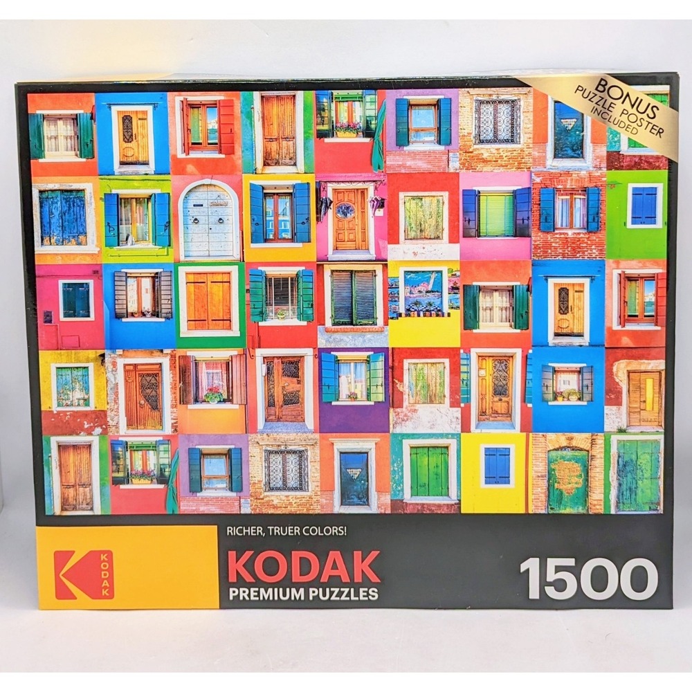 Kodak Premium 1500 Piece Jigsaw Puzzle Colorful Windows and Doors of Burano